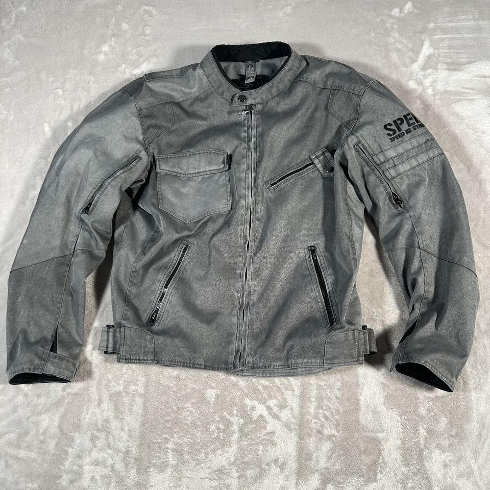 Speed and Strength ARMORED Motorcycle Jacket Men M Gray Elbow Pads Zip Pockets
